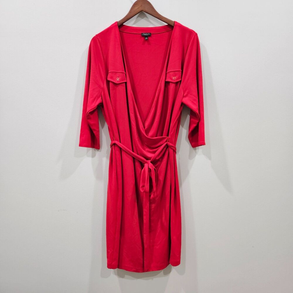 Talbots Womens Wrap Dress 2XP Pink 3/4 Sleeve Stretch Barbiecore Holidays Bright